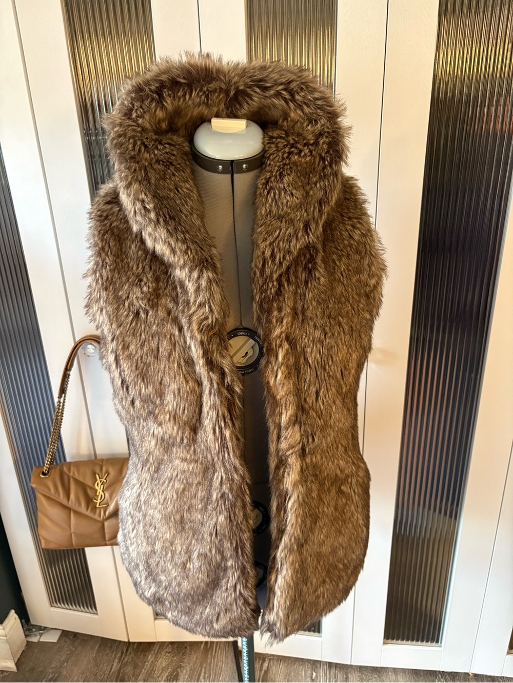 CoffeeShop Brown Faux Fur High Collar Vest
